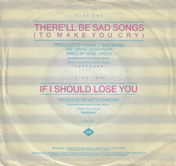 Billy Ocean : There'll Be Sad Songs (To Make You Cry) / If I Should Lose You (7")