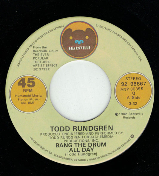 Todd Rundgren : Bang The Drum All Day (7", Single)