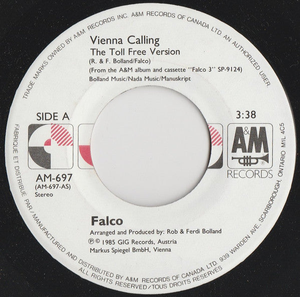 Falco : Vienna Calling (The Toll Free Version) (7", Single)