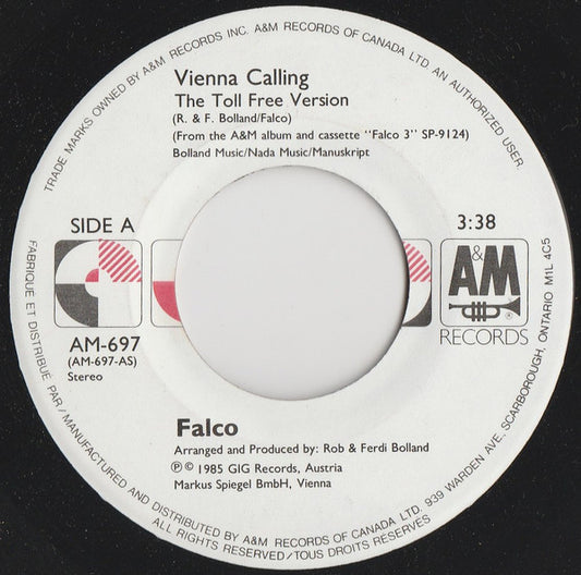 Falco : Vienna Calling (The Toll Free Version) (7", Single)