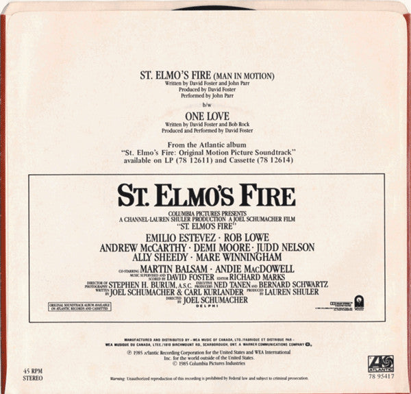 John Parr : St. Elmo's Fire (Man In Motion) (7", Single)