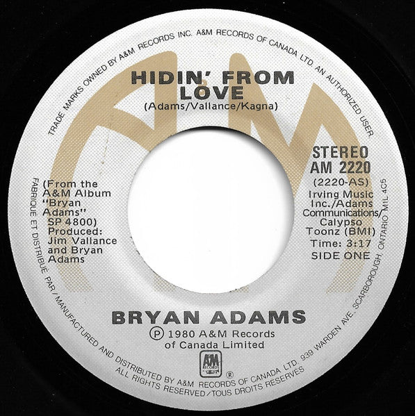Bryan Adams : Hidin' From Love (7")