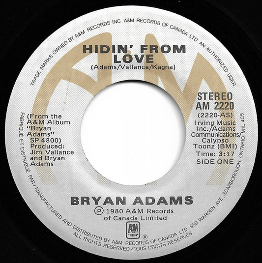 Bryan Adams : Hidin' From Love (7")