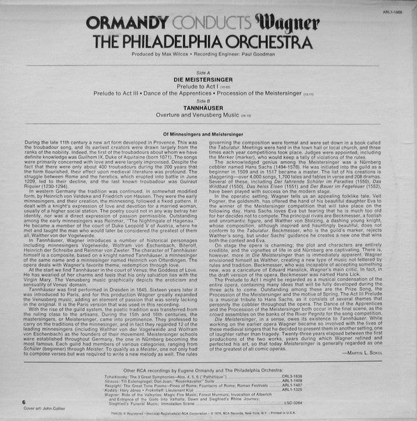 Richard Wagner, Eugene Ormandy, The Philadelphia Orchestra : Ormandy Conducts Wagner (LP, Album)