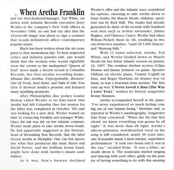 Aretha Franklin : I Never Loved A Man The Way I Love You (CD, Album, Mono, RE, RM)
