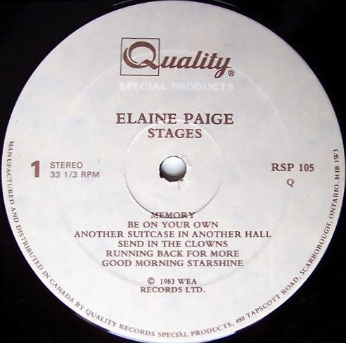 Elaine Paige : Stages (LP, Album)