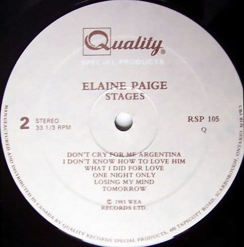 Elaine Paige : Stages (LP, Album)