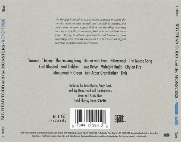 Big Head Todd And The Monsters : Midnight Radio (CD, Album, RE, ARC)