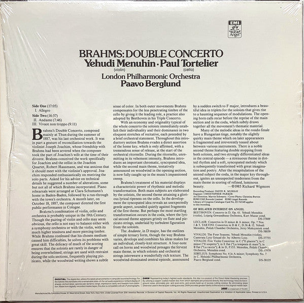 Brahms* - Yehudi Menuhin, Paul Tortelier, London Philharmonic Orchestra, Paavo Berglund : Double Concerto (LP, Club, Col)