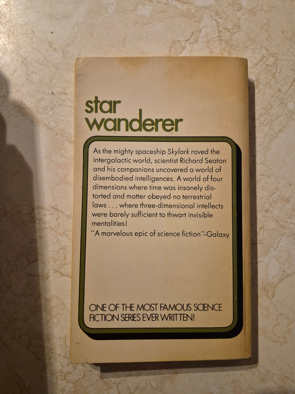Back cover of Skylark of Valeron by E.E. Doc Smith with story synopsis