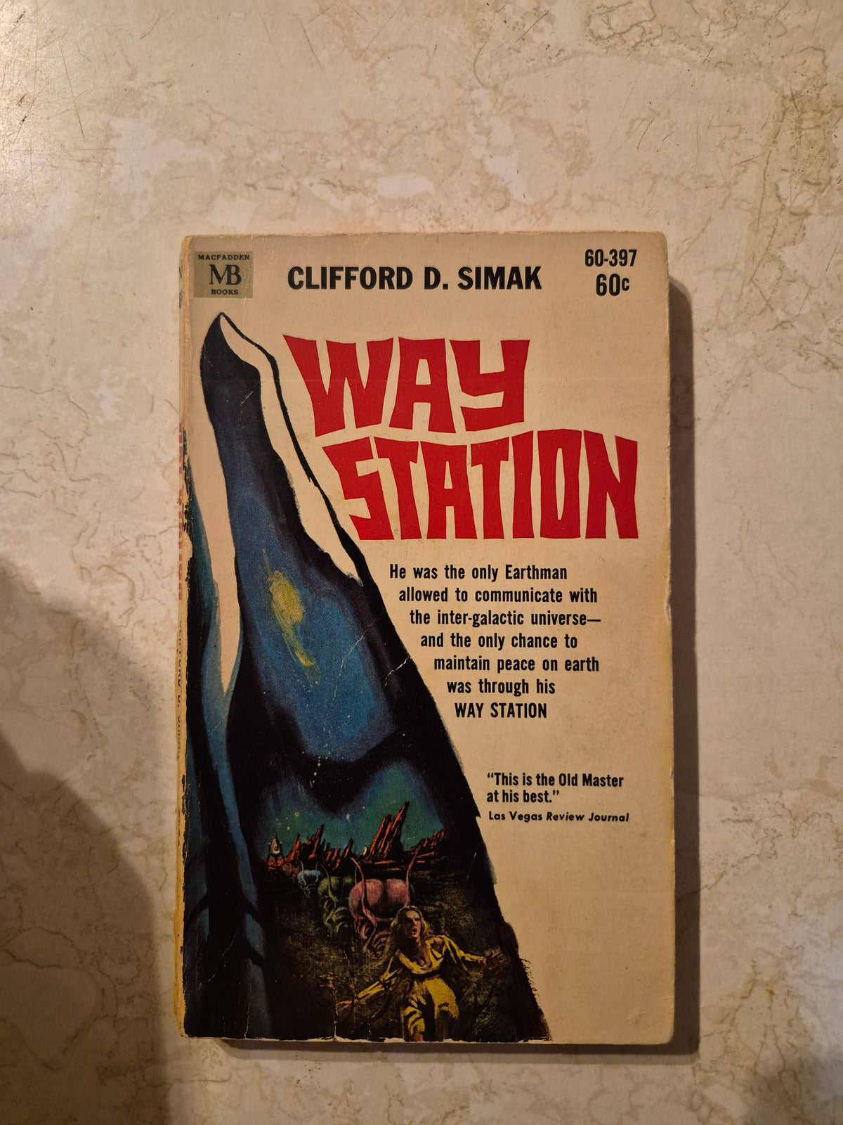 Front cover of Way Station by Clifford D. Simak showing spine wear