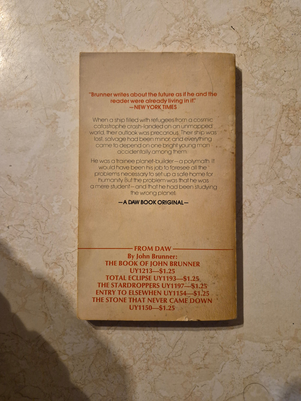 Back cover of Polymath by John Brunner, showing synopsis and age wear