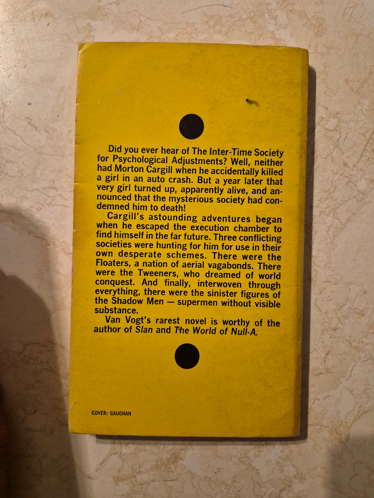 Back cover of The Universe Maker by A.E. van Vogt with synopsis