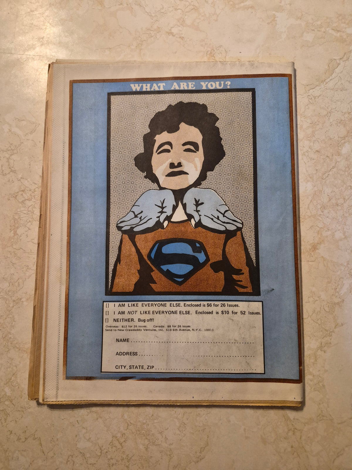 Crawdaddy Volume IV Number 6 back cover with illustrated subscription advertisement
