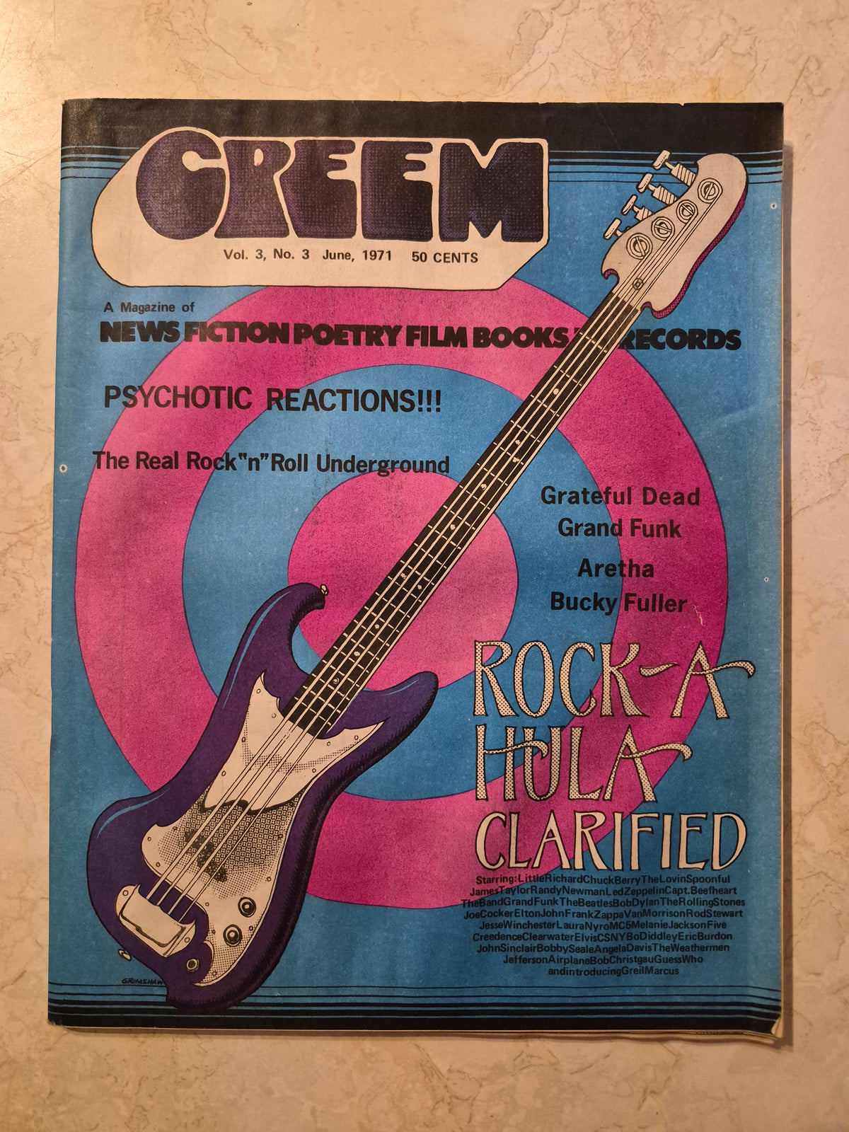 CREEM June 1971 Volume 3 Number 3 Rock-A-Hula Clarified bass guitar front cover