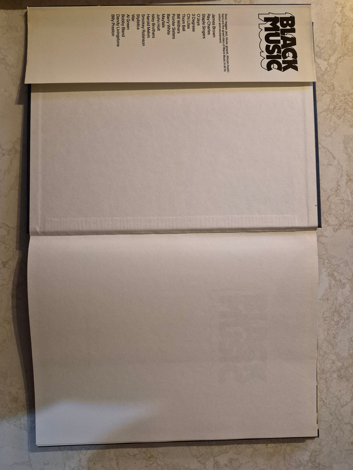 Black Music hardcover inside view and dust jacket flap