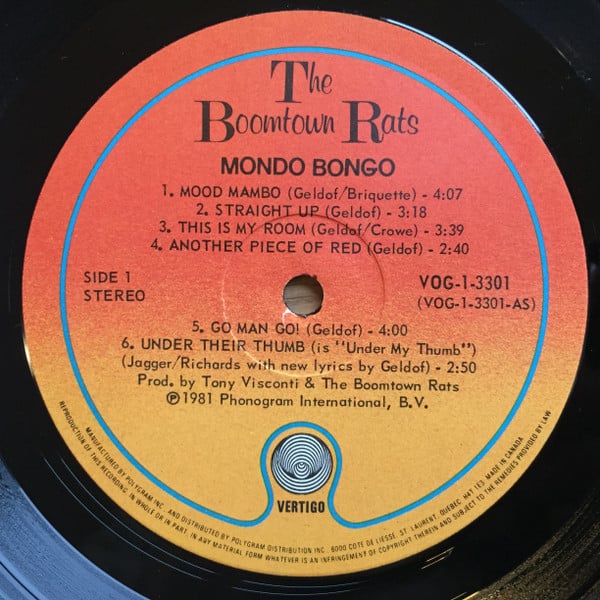 The Boomtown Rats : Mondo Bongo (LP, Album, Qua)