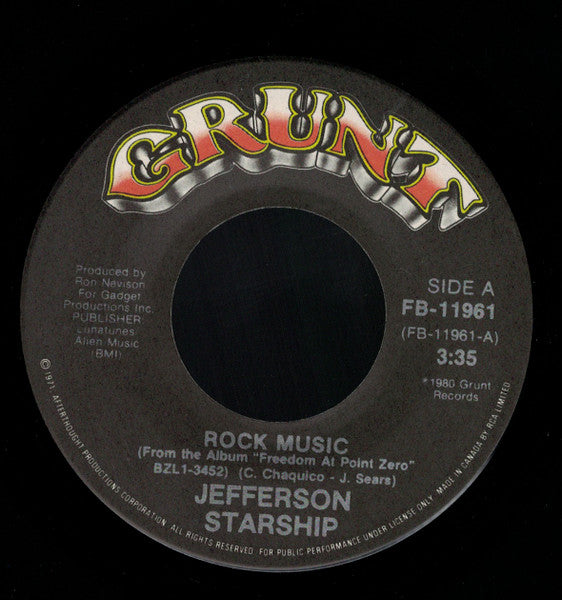 Jefferson Starship : Rock Music / Lightning Rose (7", Single)