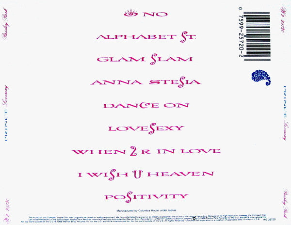 Prince : Lovesexy (CD, Album, Club)