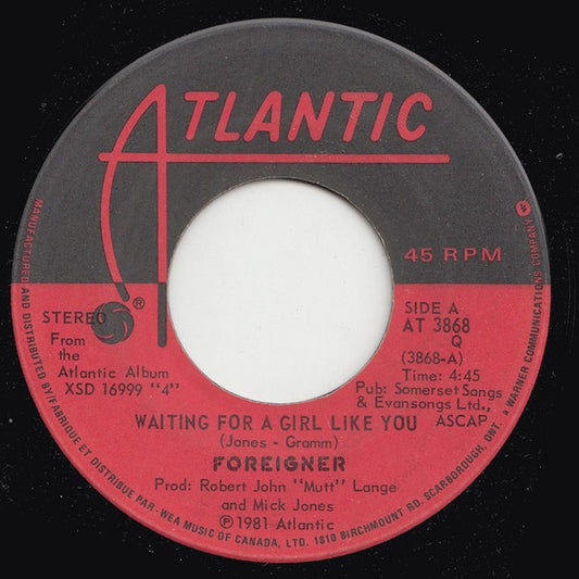 Foreigner : Waiting For A Girl Like You (7", Single)