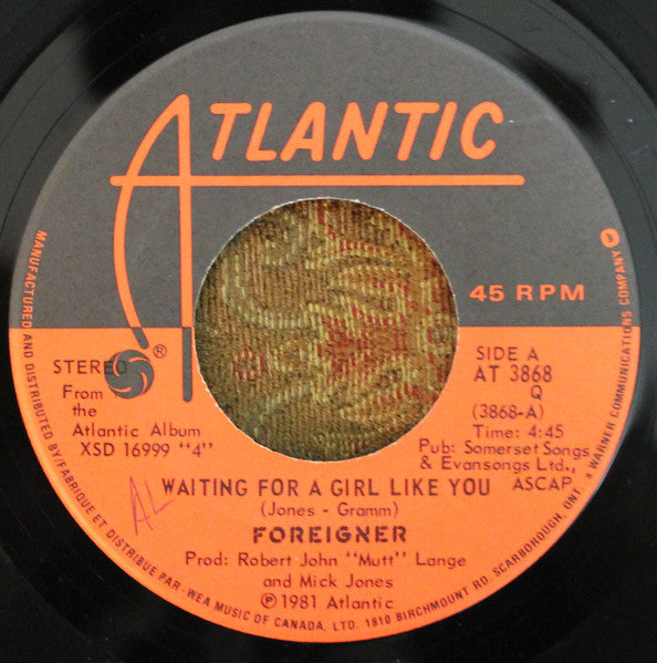 Foreigner : Waiting For A Girl Like You (7", Single)