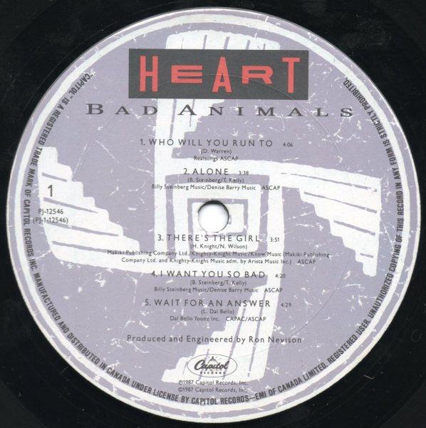 Heart : Bad Animals (LP, Album)