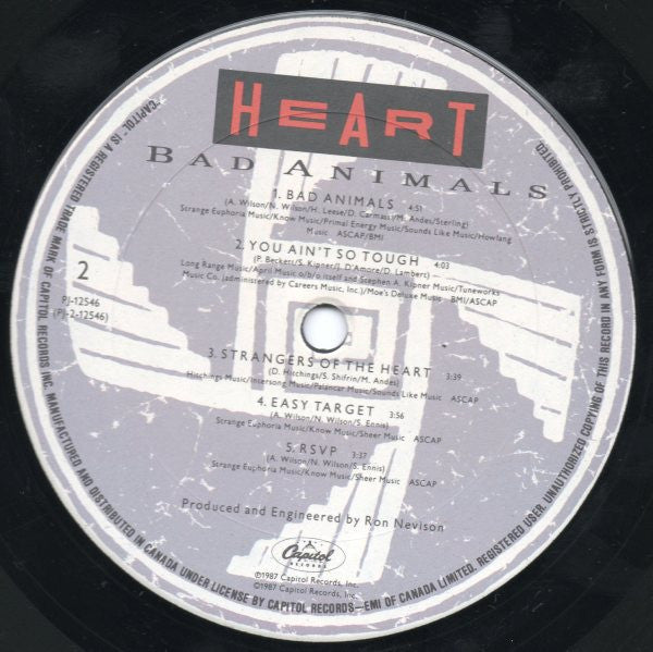 Heart : Bad Animals (LP, Album)