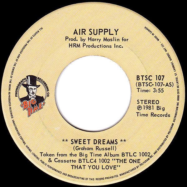 Air Supply : Sweet Dreams / Don't Turn Me Away (7", Single)