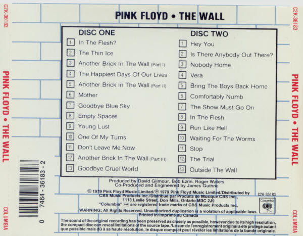 Pink Floyd : The Wall (2xCD, Album, RE, RM)