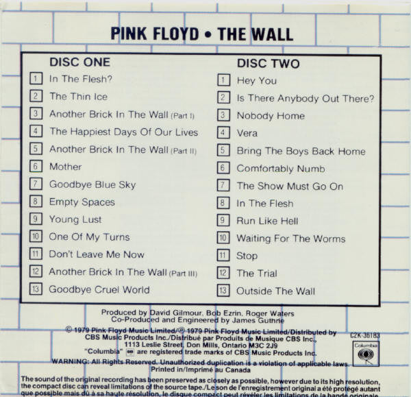 Pink Floyd : The Wall (2xCD, Album, RE, RM)