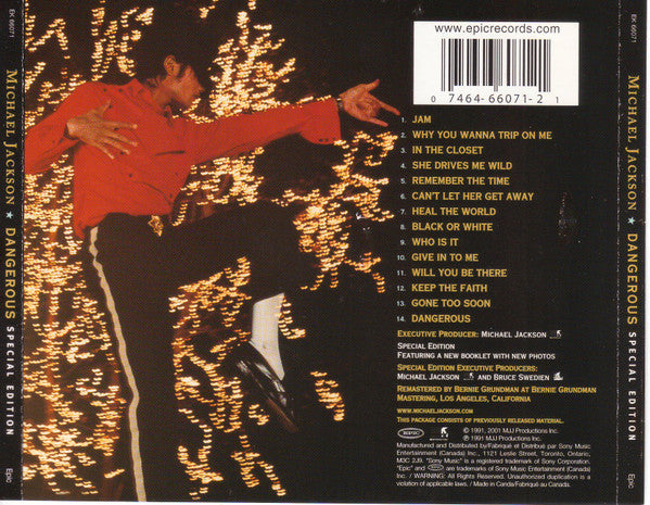 Michael Jackson : Dangerous (CD, Album, RE, RM, S/Edition)