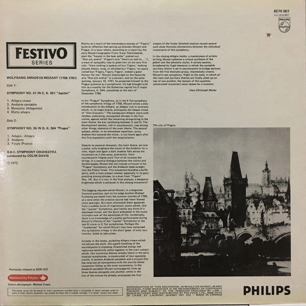 BBC Symphony Orchestra, Sir Colin Davis, Wolfgang Amadeus Mozart : Symphonies No. 41 "Jupiter"; No. 38 "Prague" (LP)