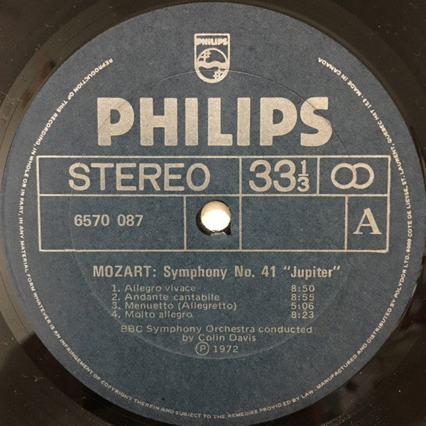 BBC Symphony Orchestra, Sir Colin Davis, Wolfgang Amadeus Mozart : Symphonies No. 41 "Jupiter"; No. 38 "Prague" (LP)