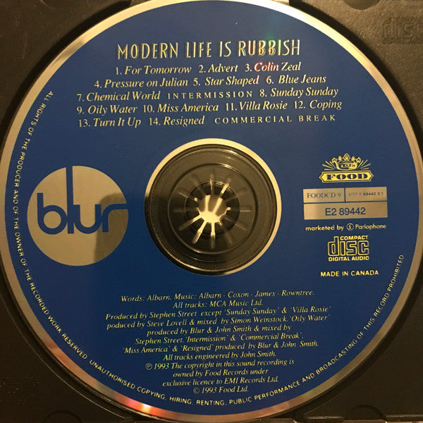 Blur : Modern Life Is Rubbish (CD, Album)
