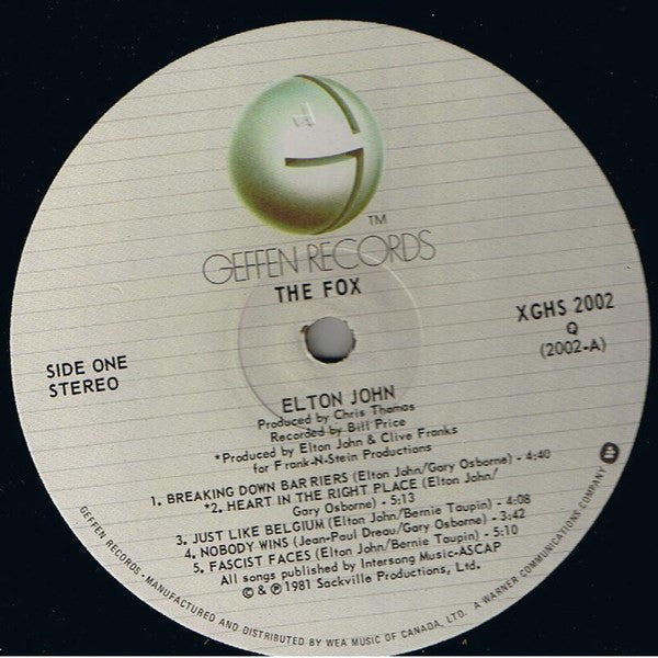 Elton John : The Fox (LP, Album, Qua)