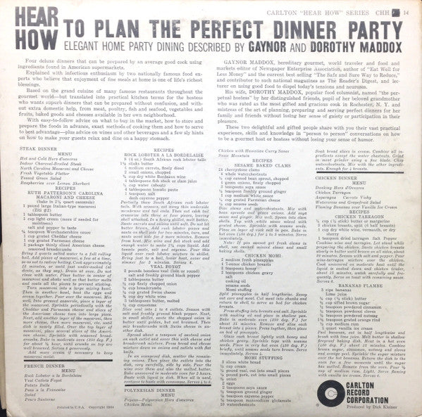 Gaynor And Dorothy Maddox : Hear How To Plan The Perfect Dinner Party (LP, Mono)