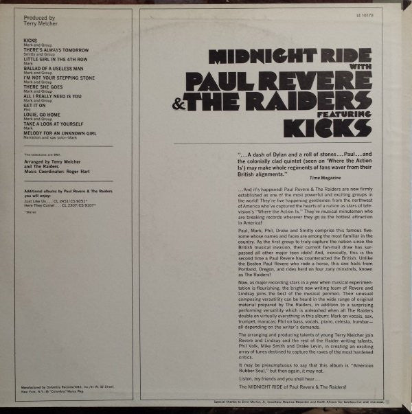 Paul Revere & The Raiders : Midnight Ride (LP, Album, RE, Lim)