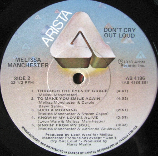 Melissa Manchester : Don't Cry Out Loud (LP, Album)