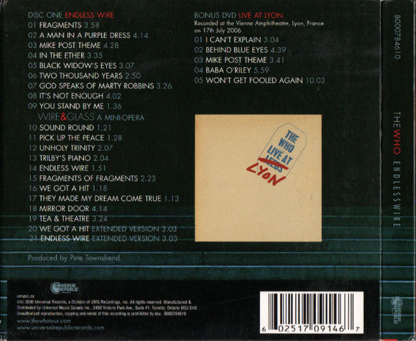 The Who : Endless Wire (CD, Album, Dig + DVD)