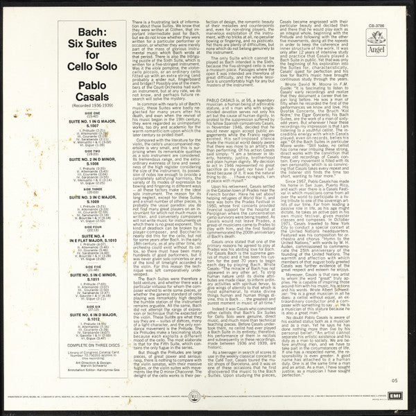 Johann Sebastian Bach - Pablo Casals : The Six Suites For Cello Solo (3xLP, Mono + Box)