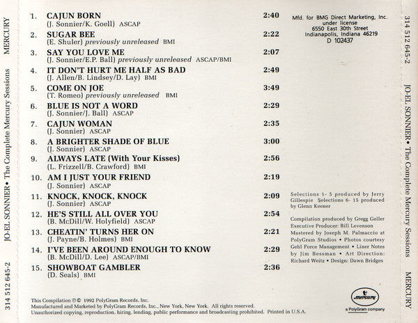 Jo-El Sonnier : The Complete Mercury Sessions (CD, Comp)