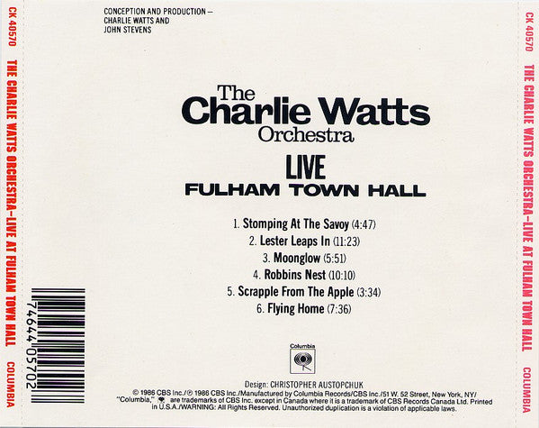 The Charlie Watts Orchestra : Live At Fulham Town Hall (CD, Album)
