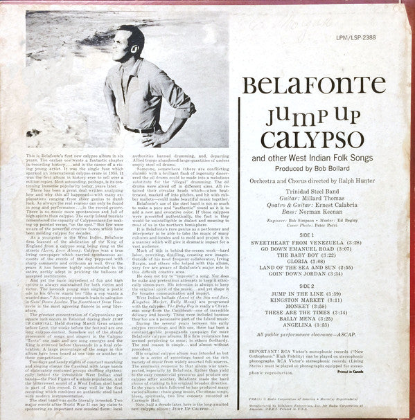 Harry Belafonte : Jump Up Calypso (LP, Album, Mono)