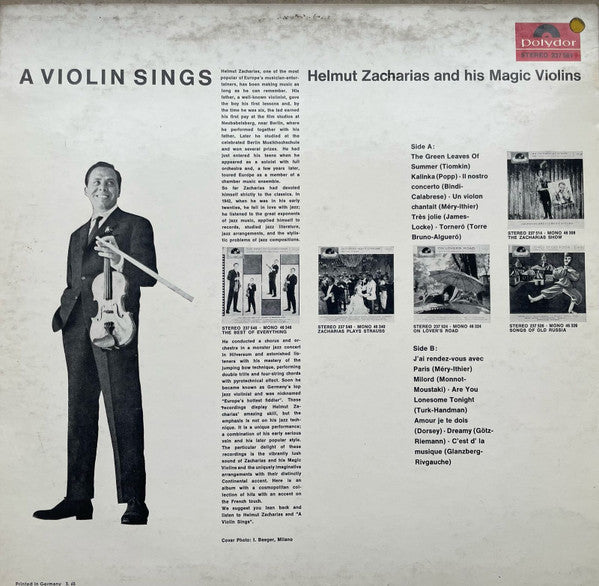 Helmut Zacharias And His Magic Violins* : A Violin Sings (LP, Album, RE, RP)
