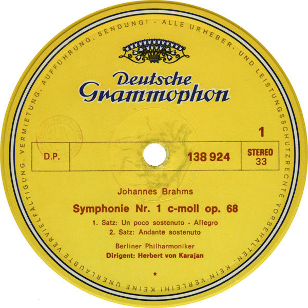 Herbert von Karajan - Brahms* - Berliner Philharmoniker : Symphonie Nr. 1 (LP, RP)