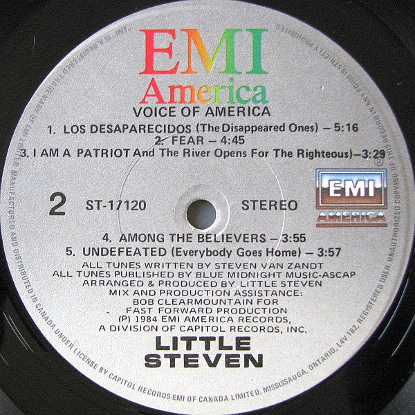 Little Steven : Voice Of America (LP, Album, Cap)