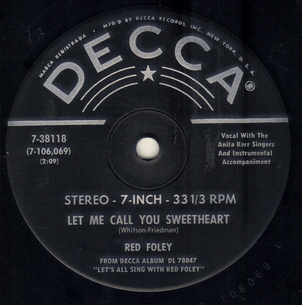 Red Foley : Let Me Call You Sweetheart / Goodnight Irene (7", Single, Jukebox, Pin)