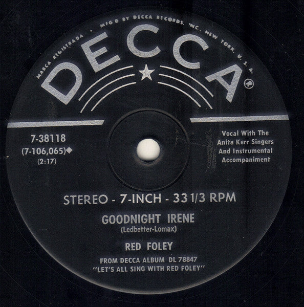 Red Foley : Let Me Call You Sweetheart / Goodnight Irene (7", Single, Jukebox, Pin)