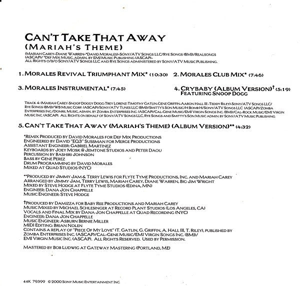 Mariah Carey : Can't Take That Away (Mariah's Theme) (CD, Maxi)