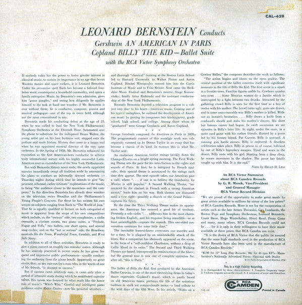 George Gershwin, Aaron Copland, Leonard Bernstein, RCA Victor Symphony Orchestra : An American In Paris / Billy The Kid Ballet Suite (LP)